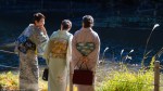 Kimono-clad women laughing together, Meiji&nbsp;Garden