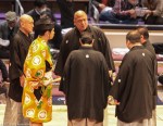Sumo judges confer, Fukuoka&nbsp;Kokusai