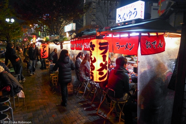 Yatai food stalls along the river, Fukuoka
