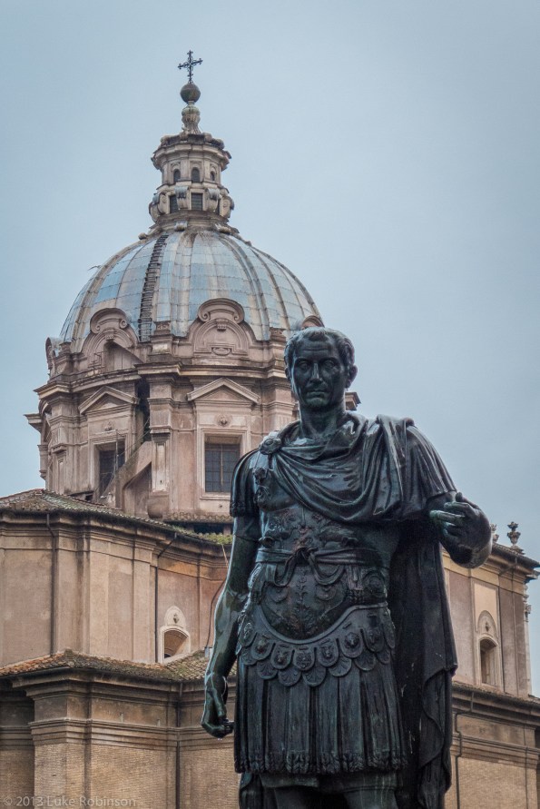 Statue of Julius Caesar and Santi Luca e Martina, Roman Forum